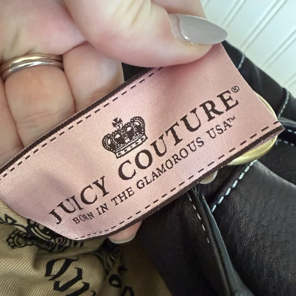 VINTAGE JUICY COUTURE Black Leather Hobo Tote Shoulder Bag Handbag Purse Dustbag